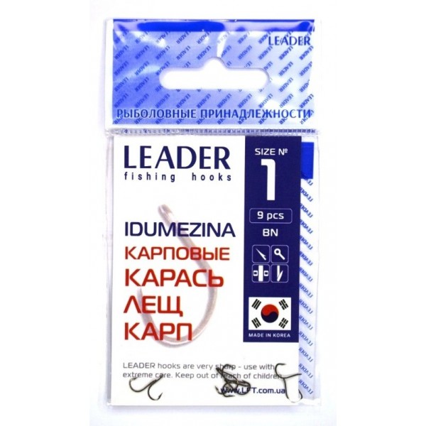 Гачки для риби, №1, Leader Idumezina, 9шт/уп, колір BN
